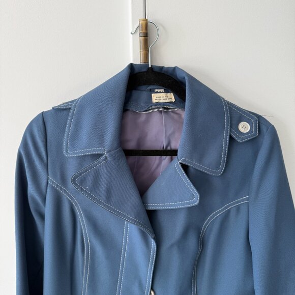 Vintage 1960s Fairhaven Blue Trench Coat Jacket Made in British Hong Kong - Picture 3 of 10